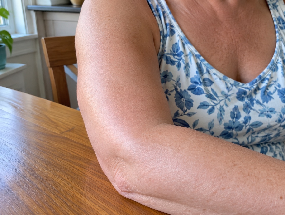 Day 30: the same forearm, smooth and evenly coloured with no bruises